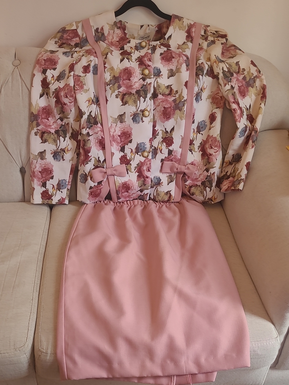 Floral Peplum Jacket and Skirt Set Pink - Picture 2 of 8